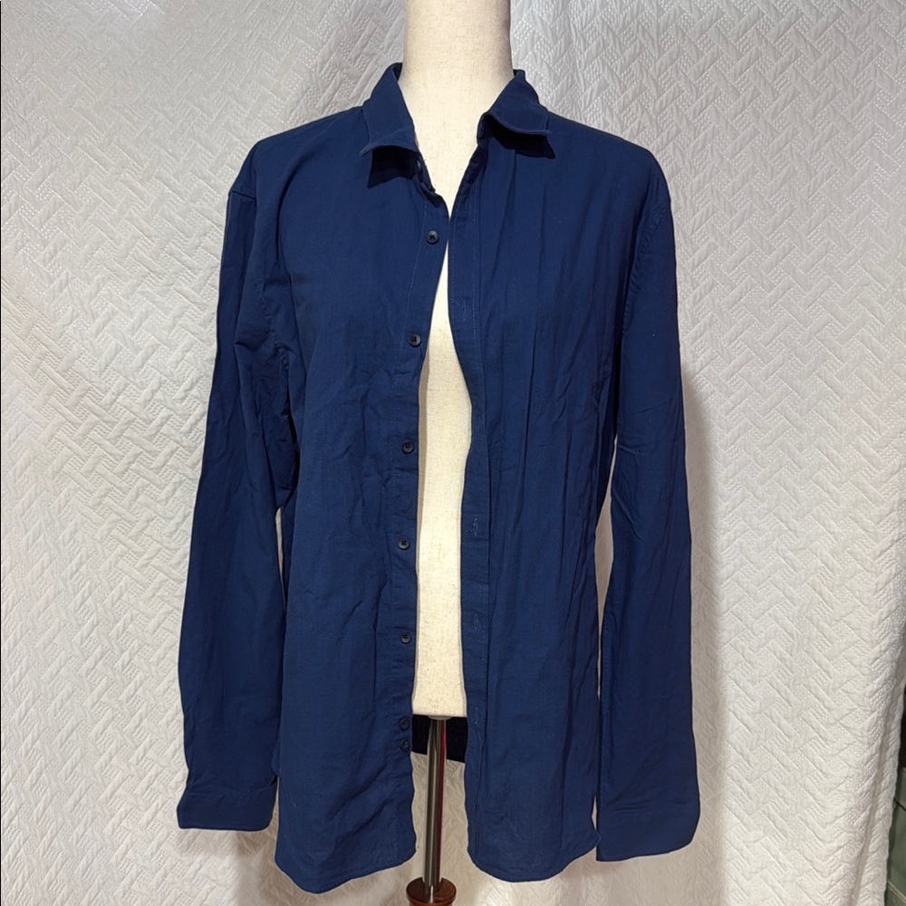Mens Navy Button-Up Shirt - Picture 1 of 2